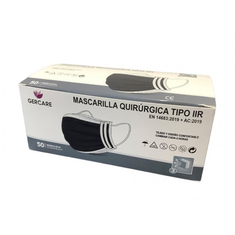 ▷ Mascarilla quirúrgica negra tipo IIR caja 50 uds