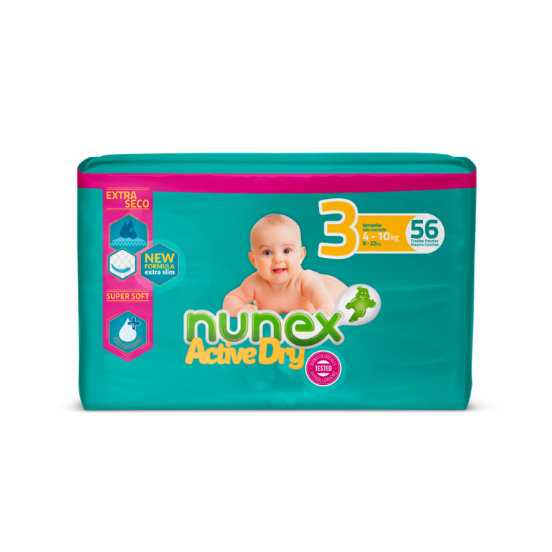 PAÑALES DE BEBE NUNEX ACTIVE DRY T3 56 UD