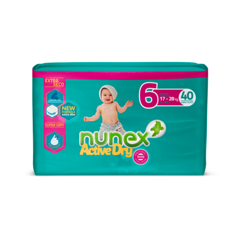 PAÑALES DE BEBE NUNEX ACTIVE DRY T6 40 UD