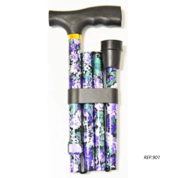 MULETILLA PLEGABLE DE ALUMINIO FONDO NEGRO Y FLORES AZULES