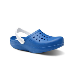 ZUECO LABORAL KINETIC AZUL ELÉCTRICO CON TIRA BLANCA FELIZ CAMINAR