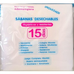 Juego completo de sábanas desechables 90x200 ajustables: bajera semiajustable + Encimera +  Funda de Almohada